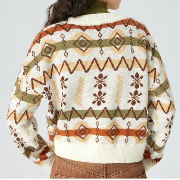 Cider‎ Size S Aztek Button Front Cardigan Sweater Fall Soft V-Neck geometric - Picture 4 of 10